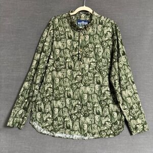 Chubbies The Nutter Shirt XL Green Flannel Bear Print Henley Button Outdoor